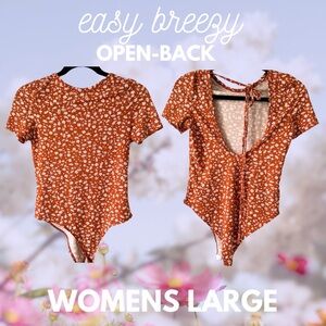 SHEIN Rust Floral Open-Back Bodysuit